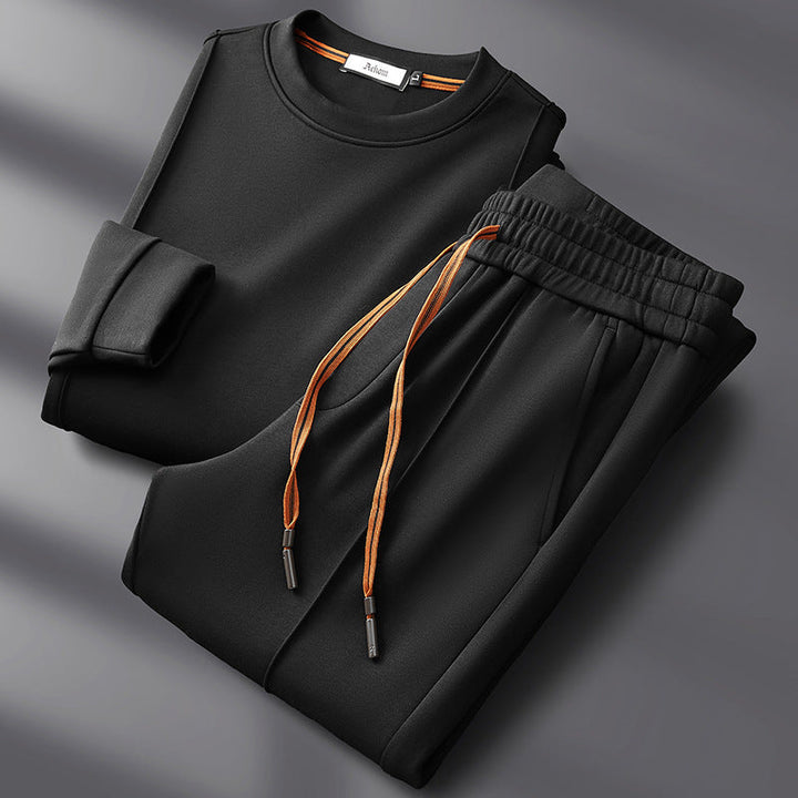 Men loungewear set crew neck top straight leg pants