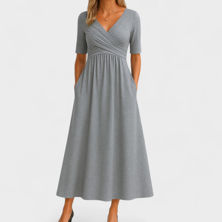 Women's Midi Dress with V-Neck, Chic Style