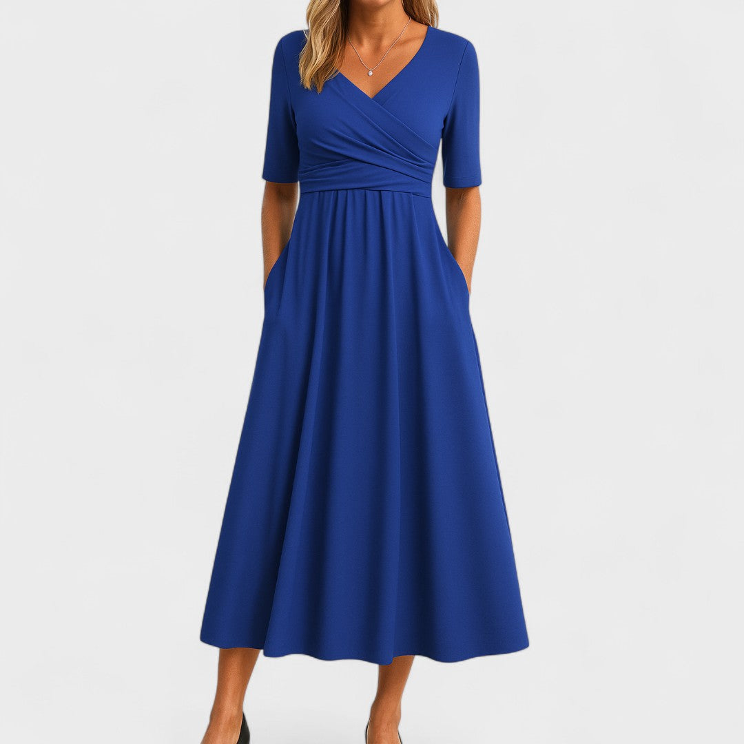 Women's Midi Dress with V-Neck, Chic Style