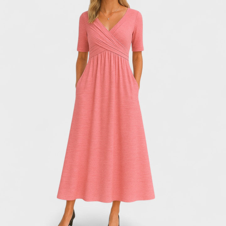 Women's Midi Dress with V-Neck, Chic Style