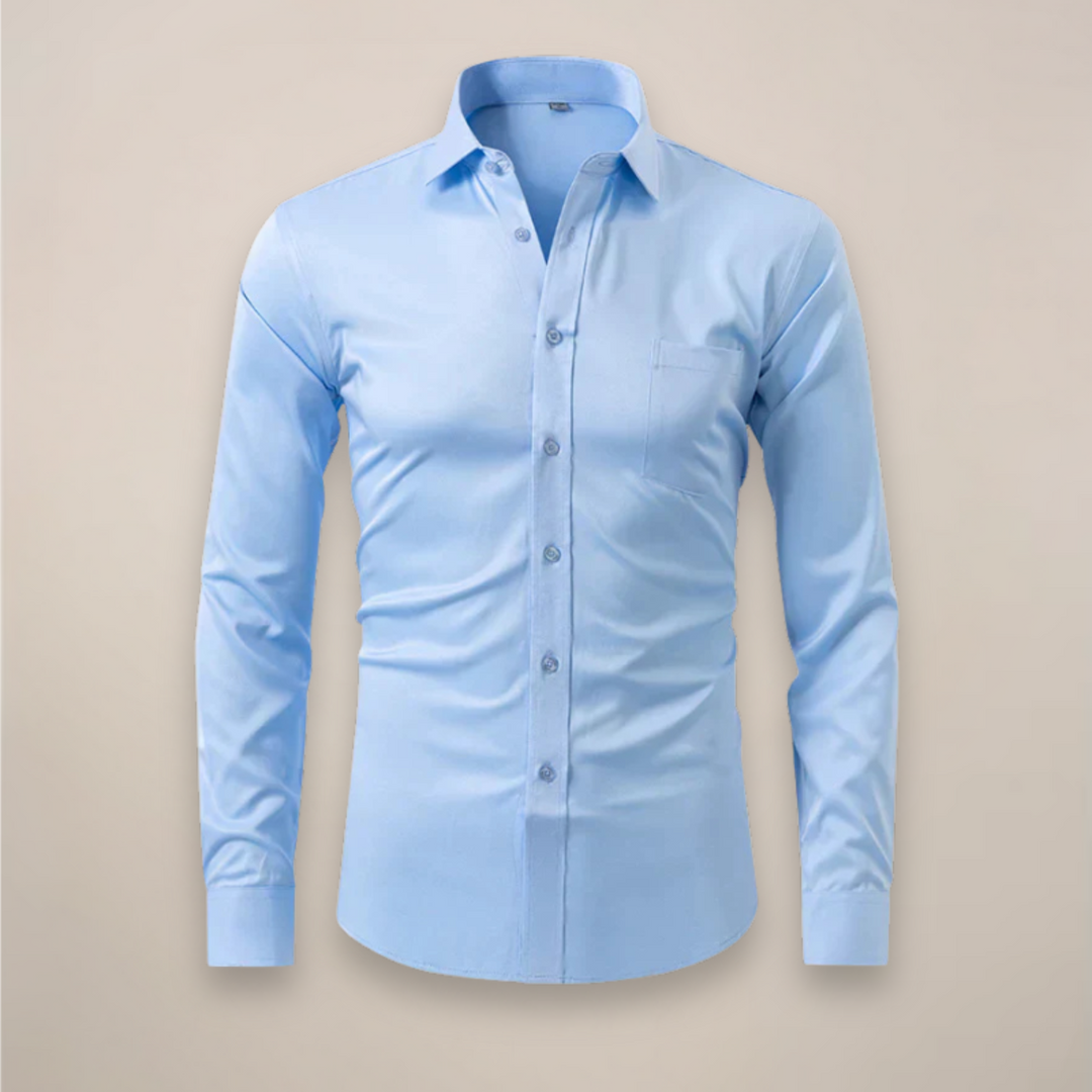 Men's Long-Sleeved Shirt - Classic Fit with Wrinkle-Free Finish