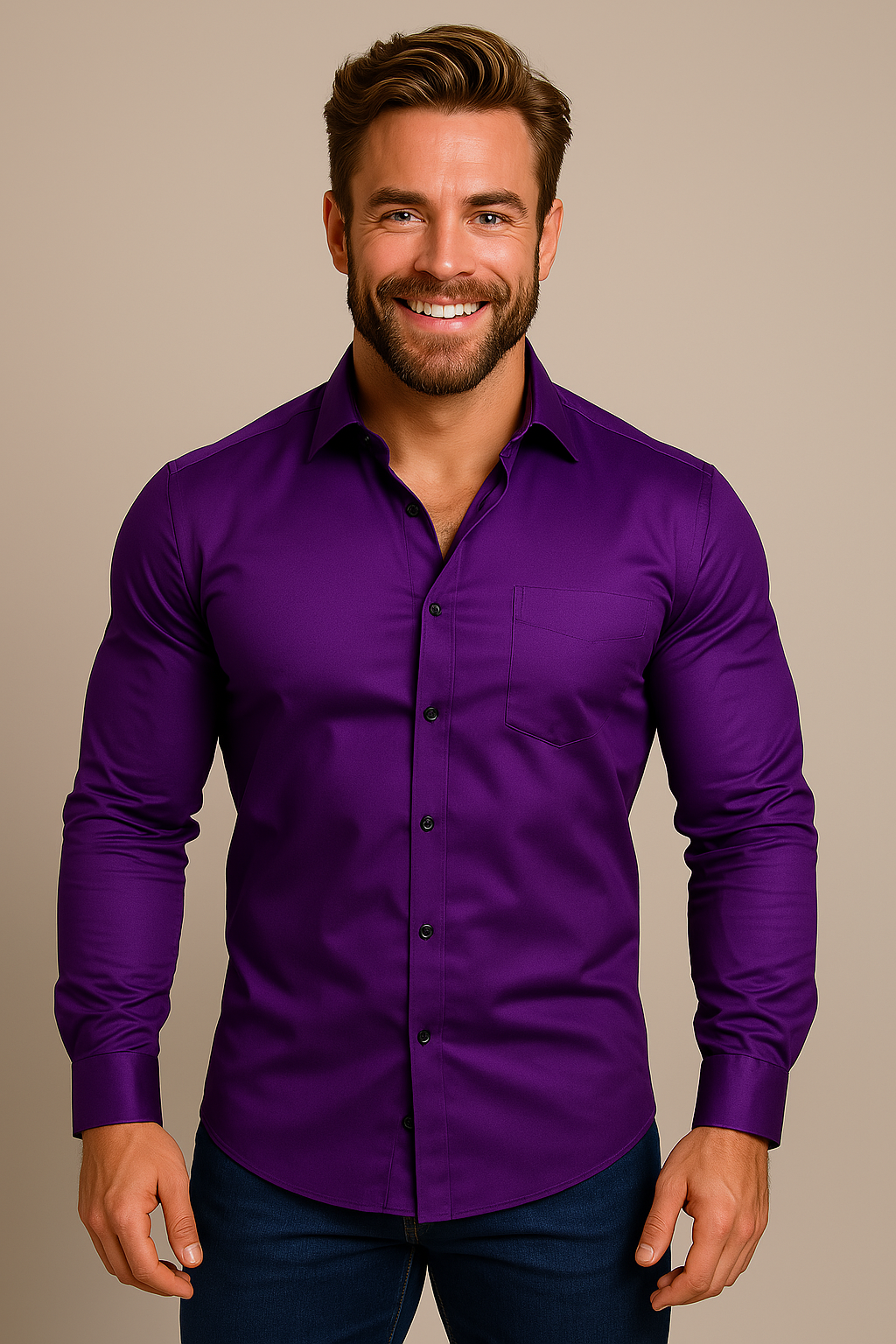 Men's Long-Sleeved Shirt - Classic Fit with Wrinkle-Free Finish