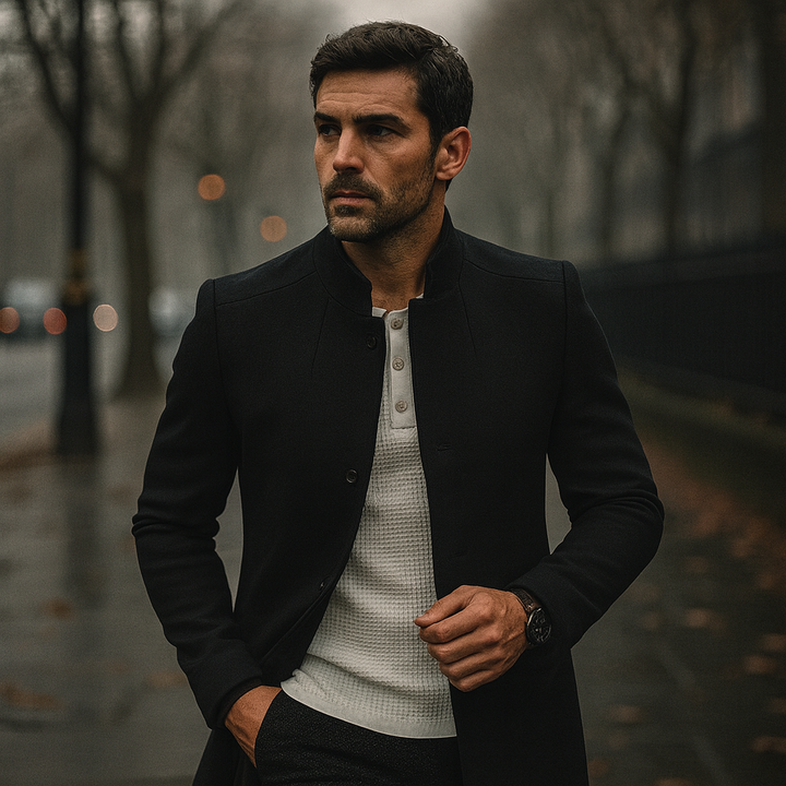 Men's Winter Coat – Smart Casual Minimalist Button Design