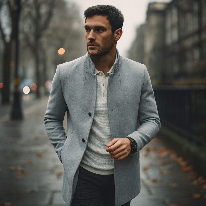 Men's Winter Coat – Smart Casual Minimalist Button Design