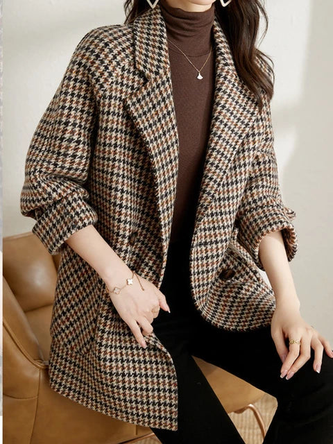 Women’s Checkered Jacket Tailored Fit Button Front