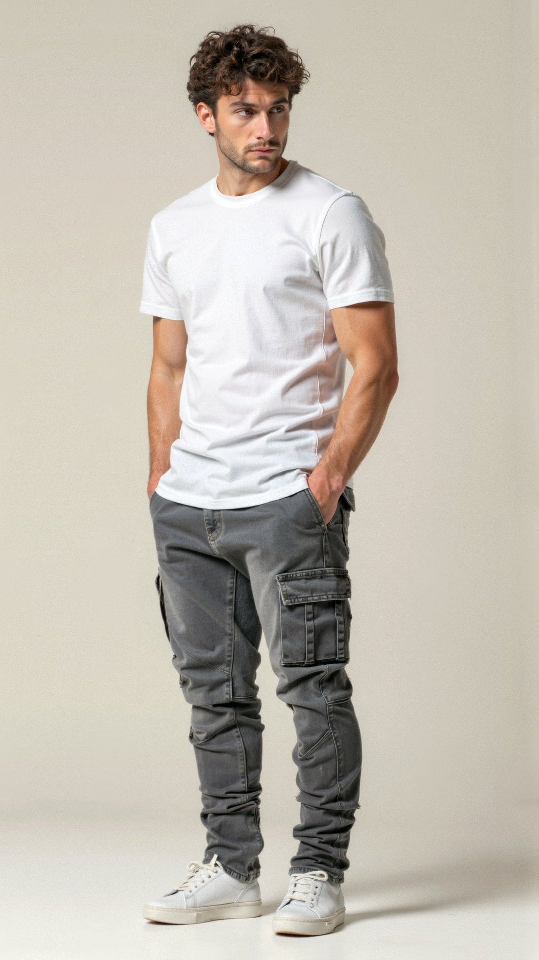 Men’s Stretch Cargo Jeans Slim Fit Multiple Pockets