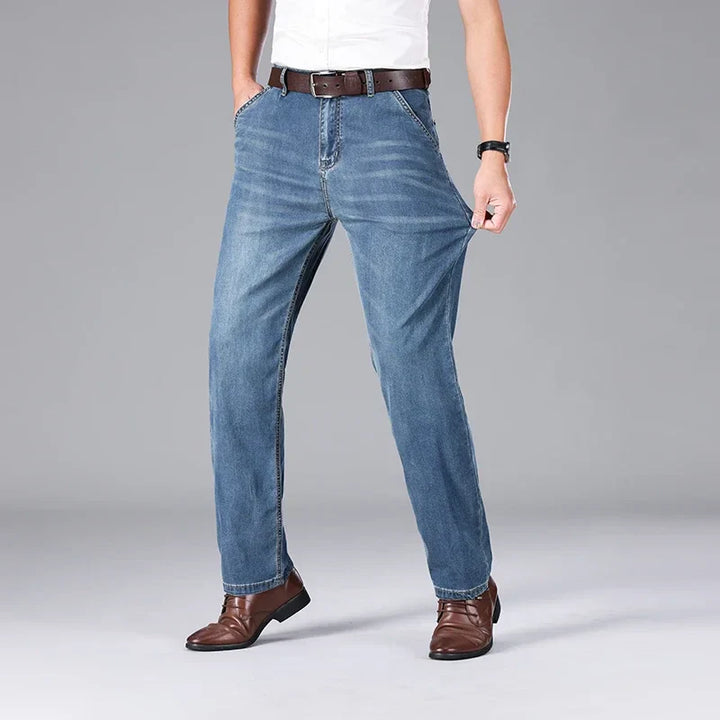 Men’s Straight Fit Jeans Washed Denim Mid Rise