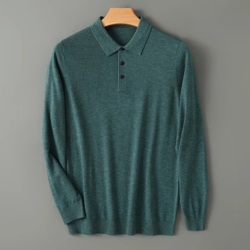 Men’s Merino Wool Long Sleeve Polo Shirt