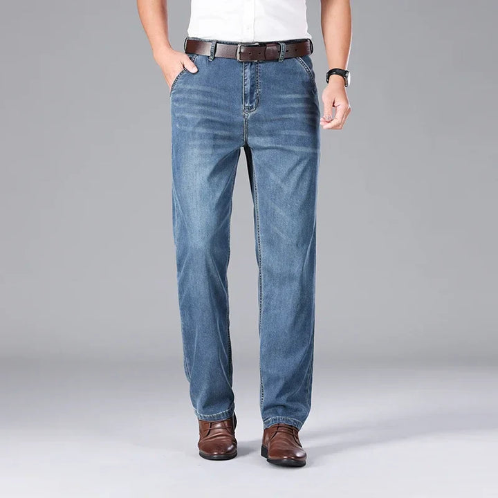 Men’s Straight Fit Jeans Washed Denim Mid Rise