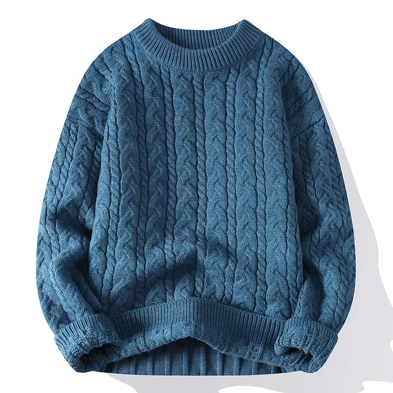 Men’s Knit Sweater Cable Knit Long Sleeve Crew Neck