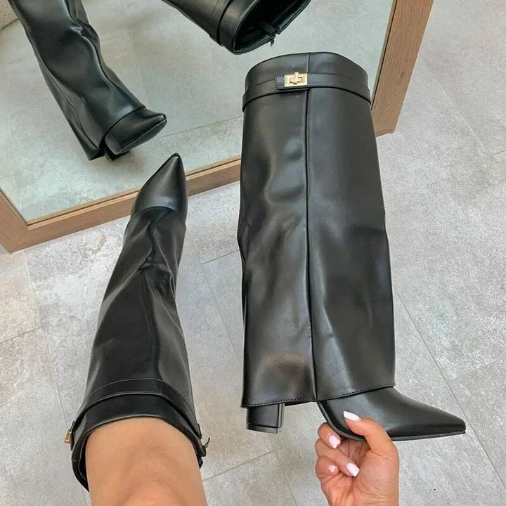 Women’s Leather Thigh-High Boots with Buckle