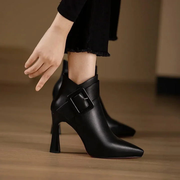 Women ankle boots buckle detail pointed toe heel