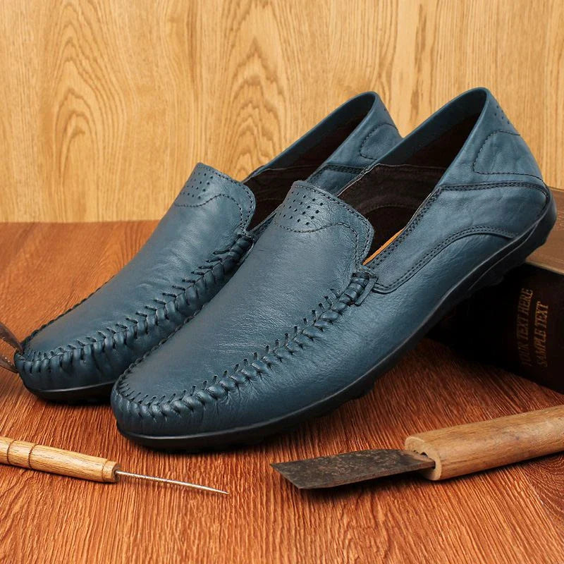 Men leather loafers slip on flat sole