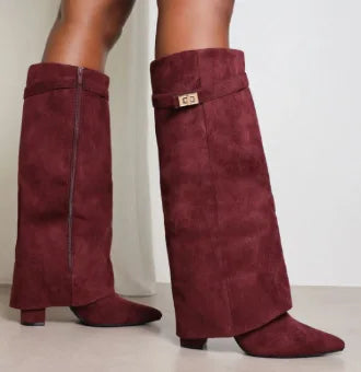 Women’s Leather Thigh-High Boots with Buckle
