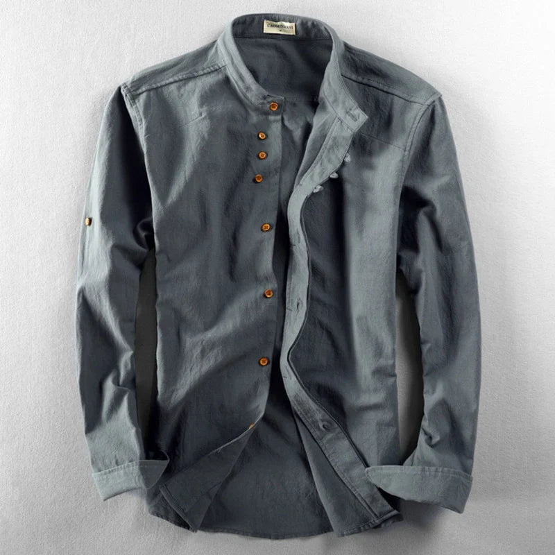 Men linen button up shirt long sleeve regular fit