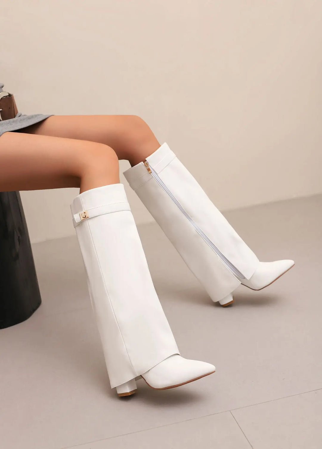 Women’s Leather Thigh-High Boots with Buckle