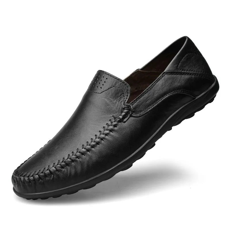 Men leather loafers slip on flat sole