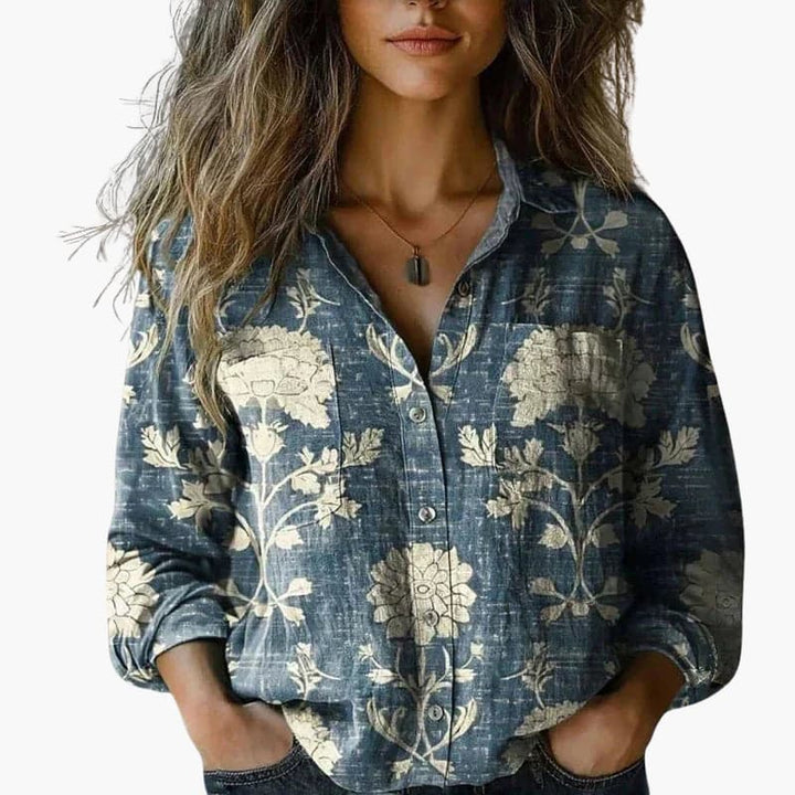 Women’s button down shirt with long sleeves and collar
