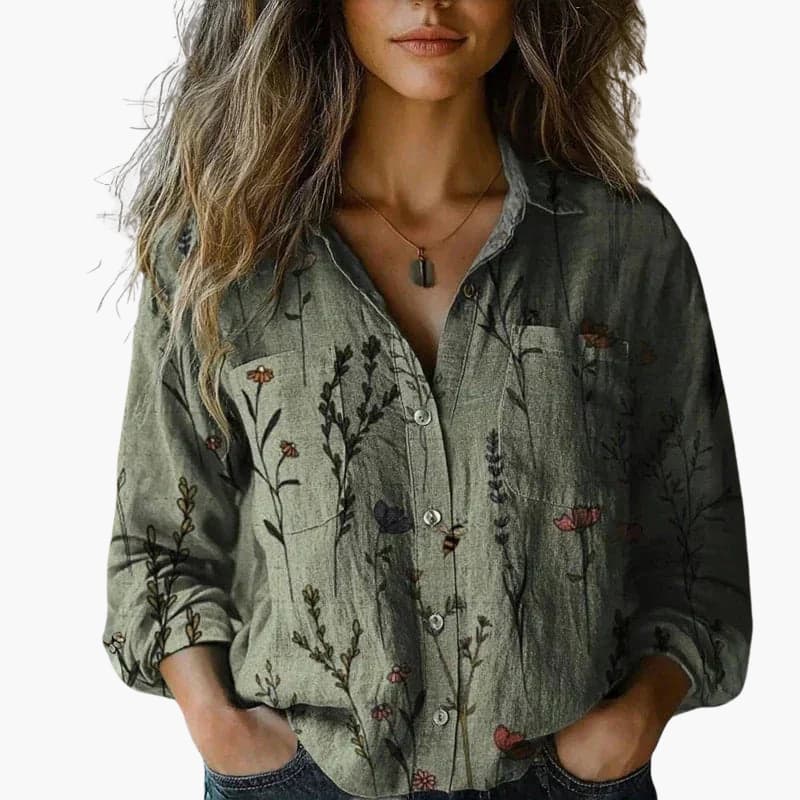 Women’s button down shirt with long sleeves and collar