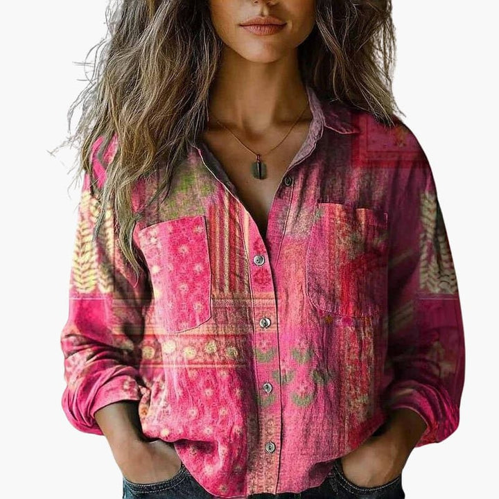 Women’s button down shirt with long sleeves and collar