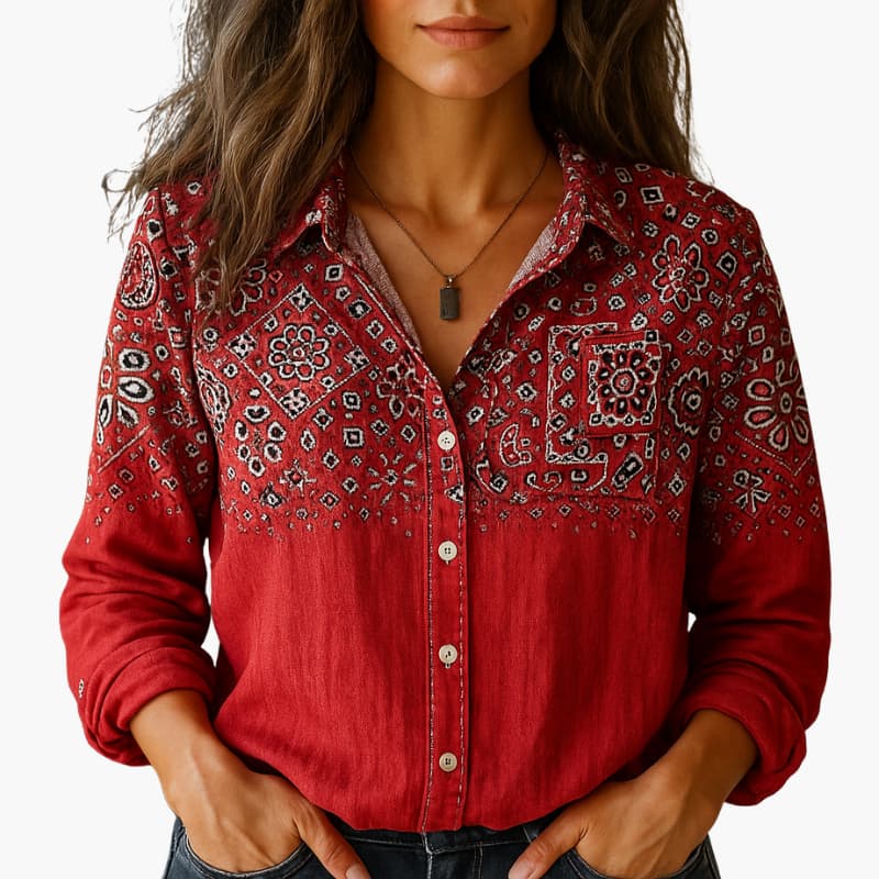 Women’s button down shirt with long sleeves and collar