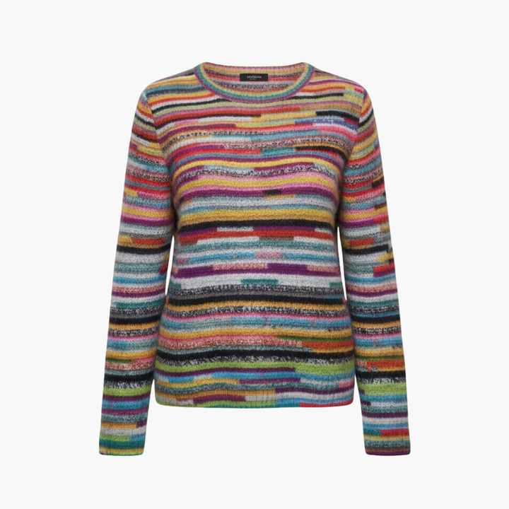 Women’s striped knit sweater with round neckline