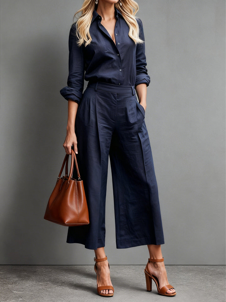 Women's Linen Capri Pants and Loose Shirt Set in Pink