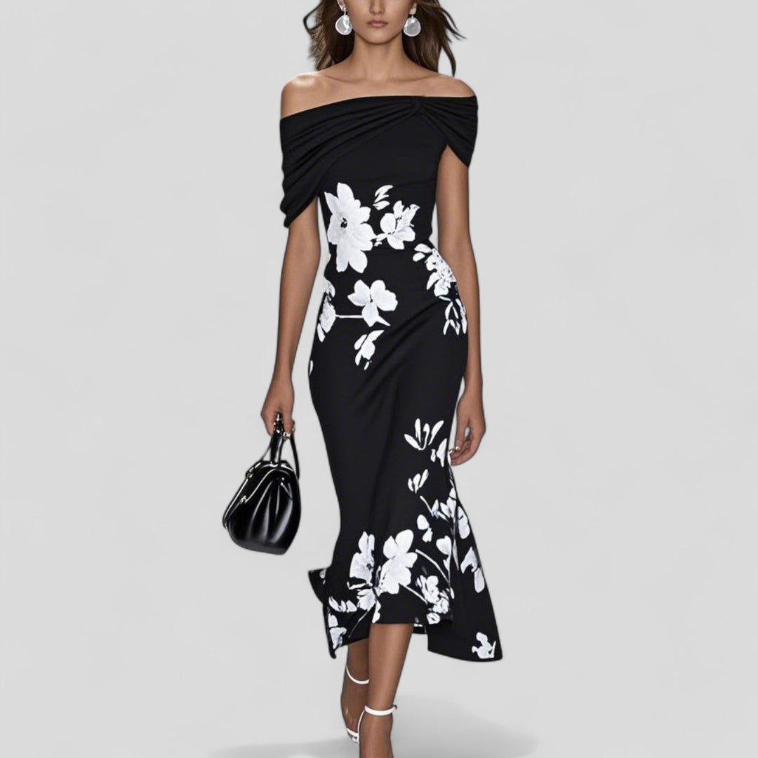 Women’s midi dress off shoulder floral print