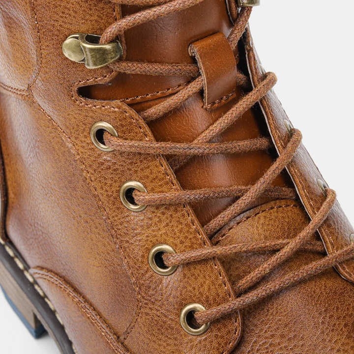 Leather lace up boots side zipper men