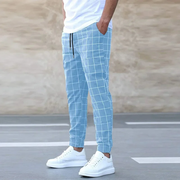 Joggers Men Checkered Tapered Fit Elastic Waist Drawstring