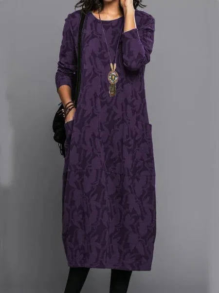midi dress long sleeve pockets women