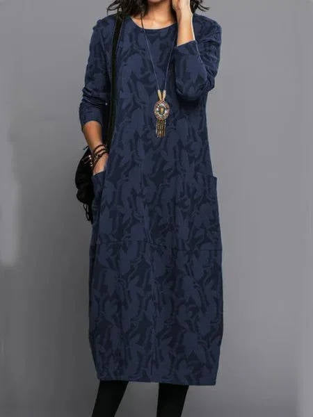 midi dress long sleeve pockets women