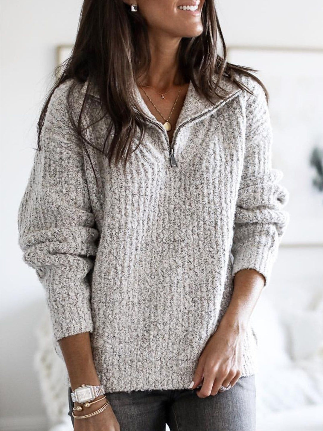 Women's Ribbed Zip-Up Sweater with Cozy Feel