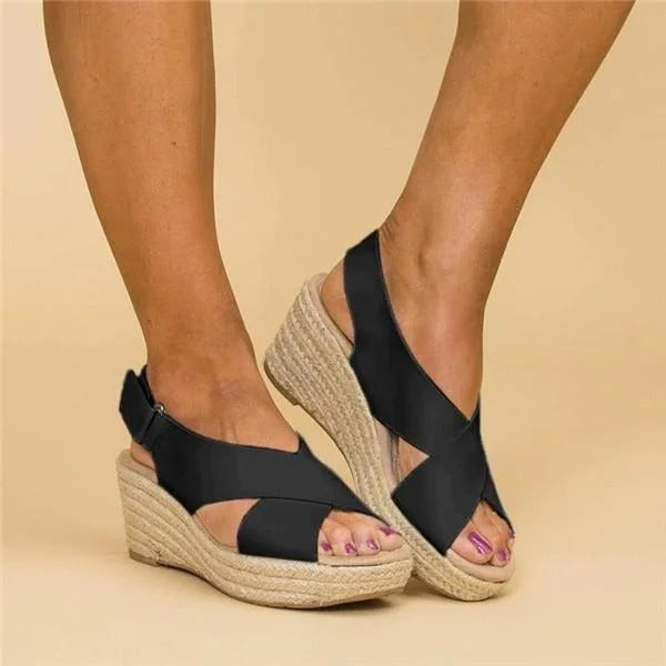 wedge espadrille sandals cross straps women