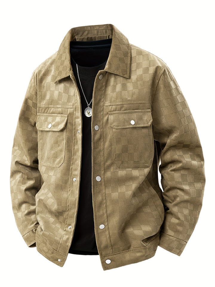 mens suede jacket checkered texture snap cuff