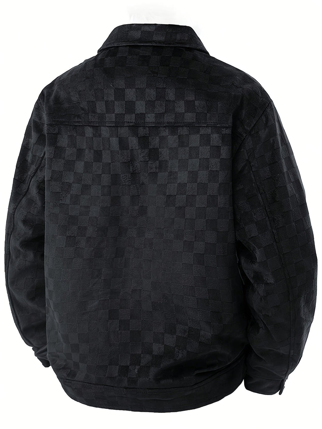 mens suede jacket checkered texture snap cuff