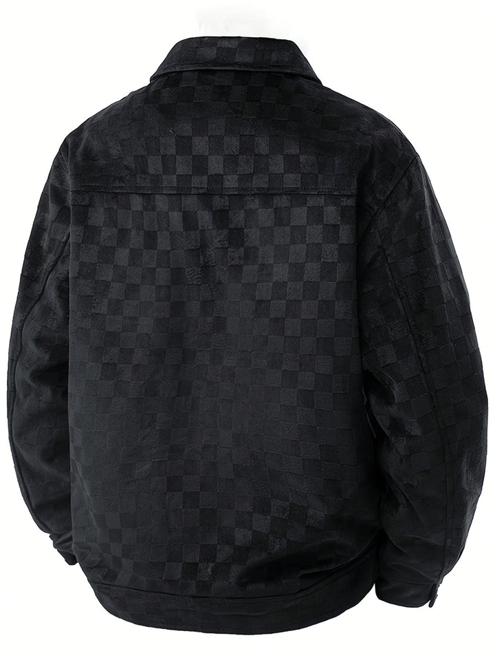 mens suede jacket checkered texture snap cuff