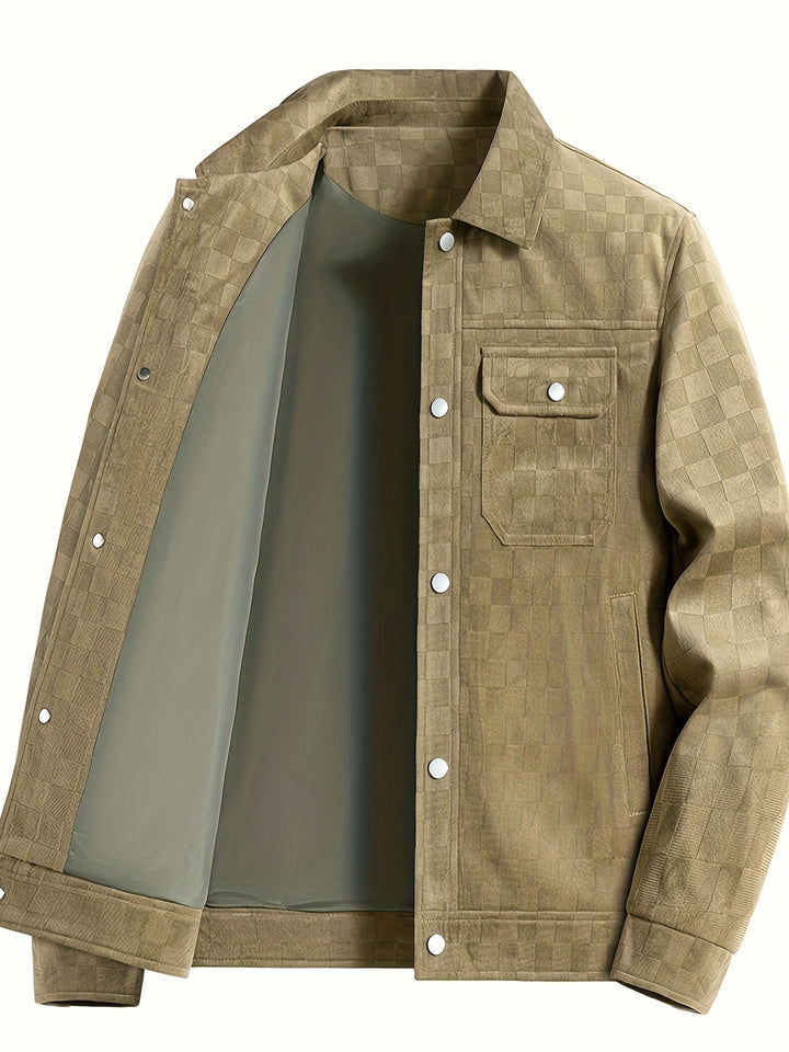 mens suede jacket checkered texture snap cuff