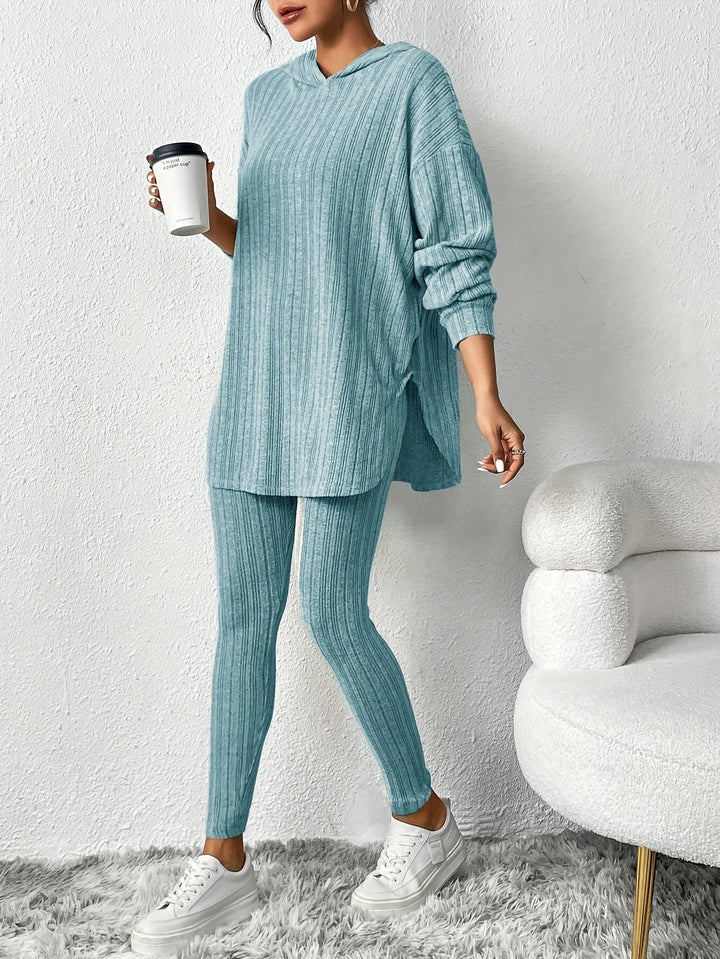 Loungewear set ribbed knit hooded women