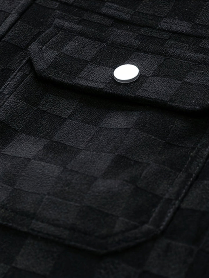 mens suede jacket checkered texture snap cuff