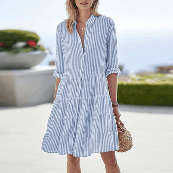 Women’s striped summer midi dress with long sleeves