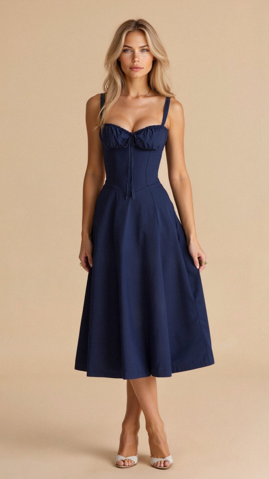 Women's Corset Midi Dress - Elegant, Figure-Flattering Style