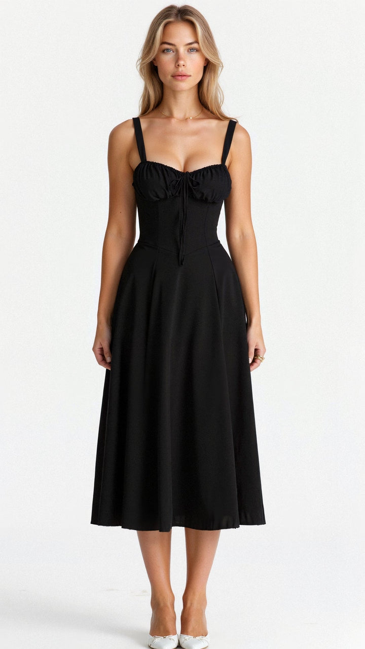Women's Corset Midi Dress - Elegant, Figure-Flattering Style