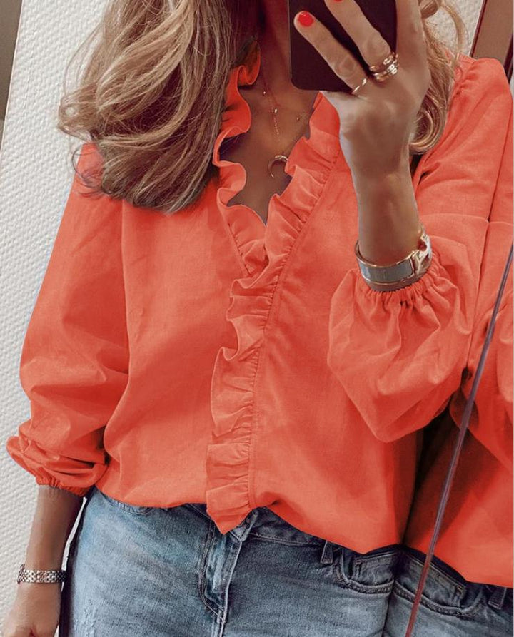 Women's Ruffled V-Neck Blouse